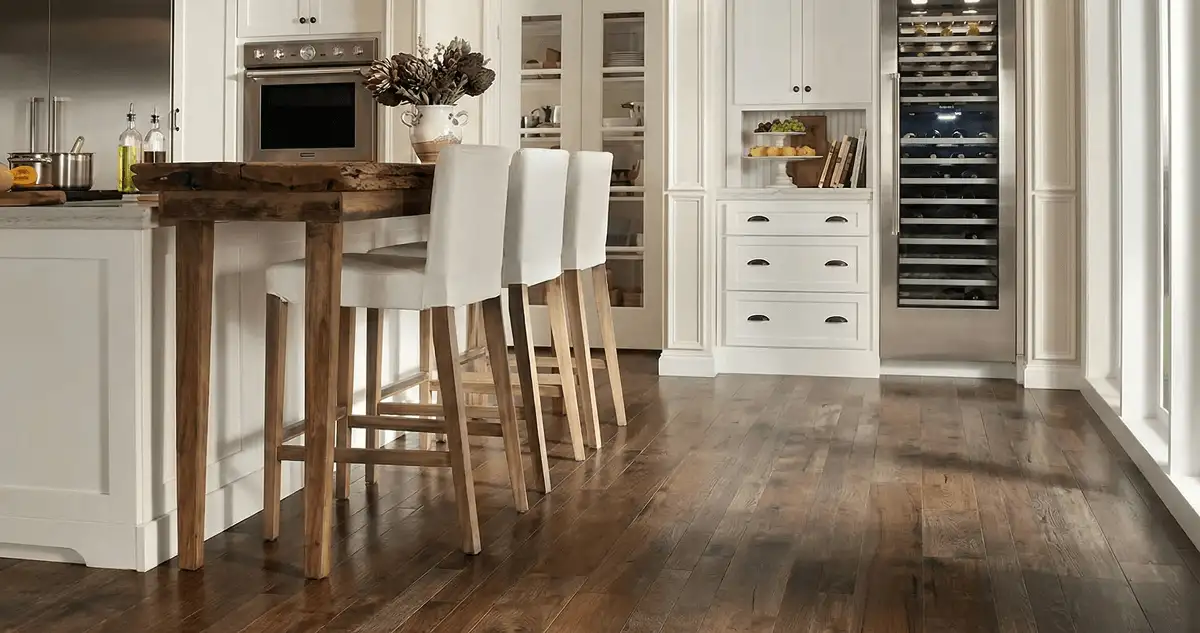 Professionally installed and refinished hardwood flooring in a residential home, showcasing smooth finish and natural wood tones in Aurora, CO
